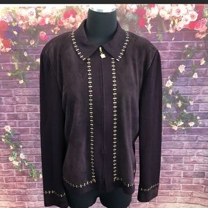 St. John Purple Suede Gold Santana Knit Jacket 14